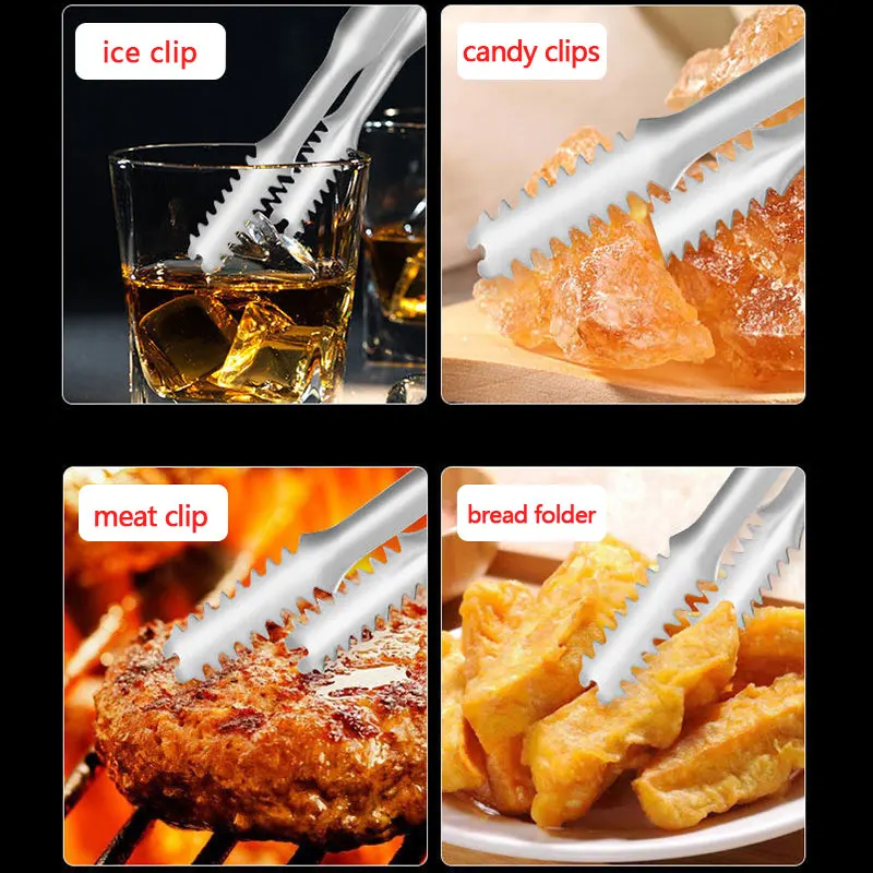 Нержавеющий стальной зажим для льда с утолщенным отпечатком пальца для барбекю, мини кубиками сахара, хлебом и другими принадлежностями для бара.