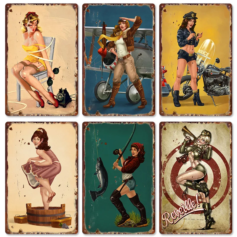 

Sexy Lady Young Girls Wall Stickers Metal Tin Sign Indoor Room Bar Pub Home Decor Shabby Tinplate Plaques Art Painting Posters 1