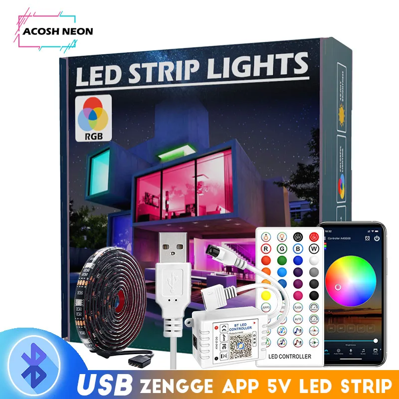 5M LED Strip Lights , Color Changing Mood lamp USB 5V Operated RGB 5050 LED Tape Lights with 40 Keys IR Remote and Dimmable