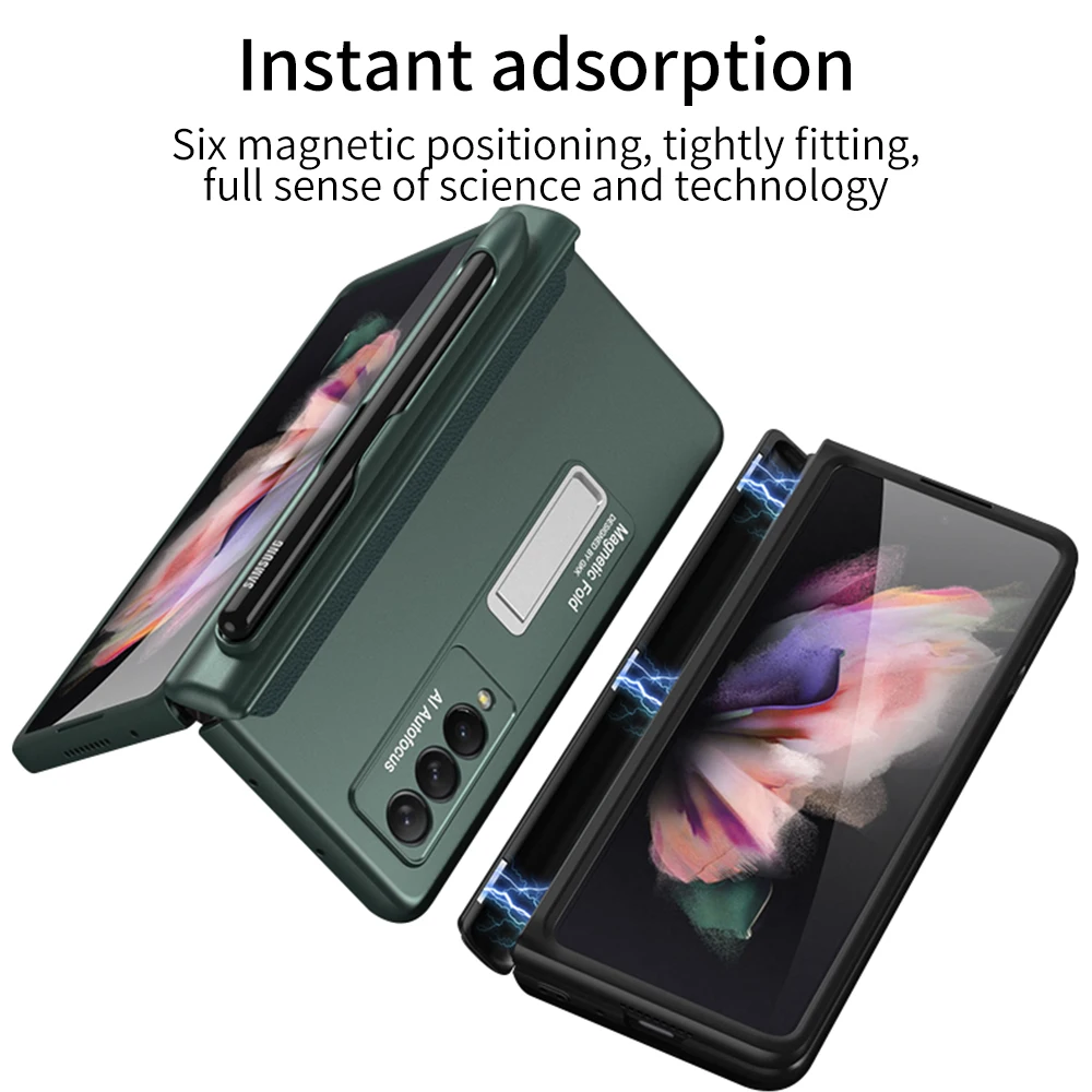

Hinge Protective Case for Samsung Z Fold3 Case with S Pen Slot Magnetic Shockproof Cover for Z Fold 3 Case with Pen Holder