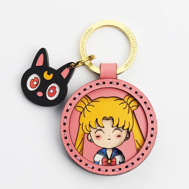 

Anime Sailor Keychain Moon Sweet Cat Girl Car Leather Key Chain Creative Cartoon Cute Couple Gift Bag Pendant