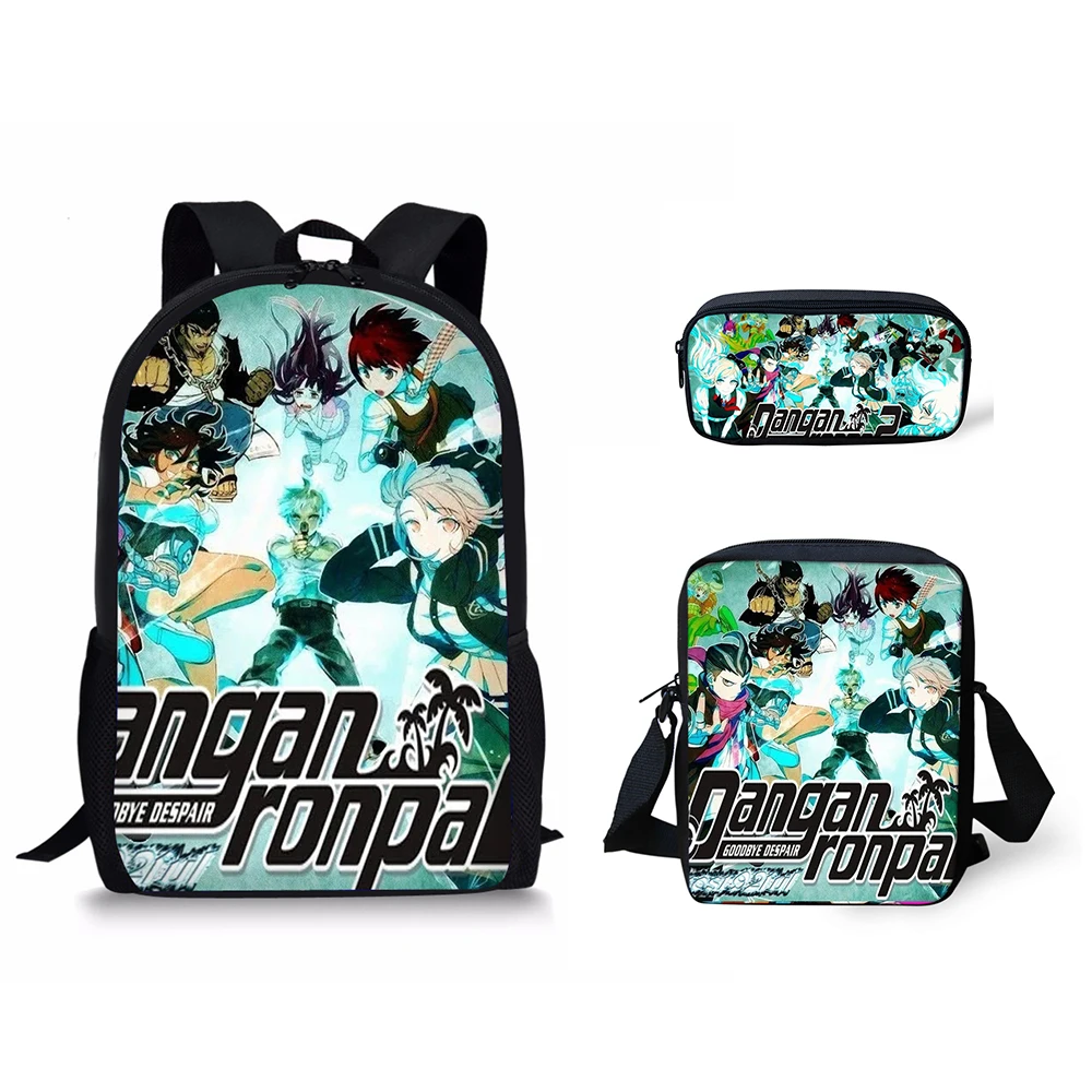 Creative Danganronpa Pattern 3D Print 3pcs/Set pupil School Bags Laptop Daypack Backpack Inclined shoulder bag Pencil Case |