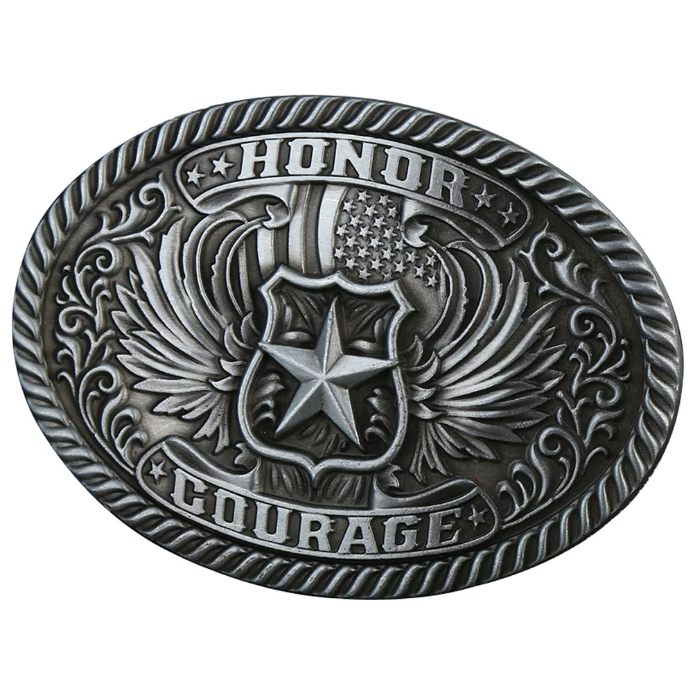 

Oval Cowboys Luxury Brand Design Pentagram Honor Courage Thread Edge Evillas Para Cinturon Hombre Men Belt Buckle Dropshipping