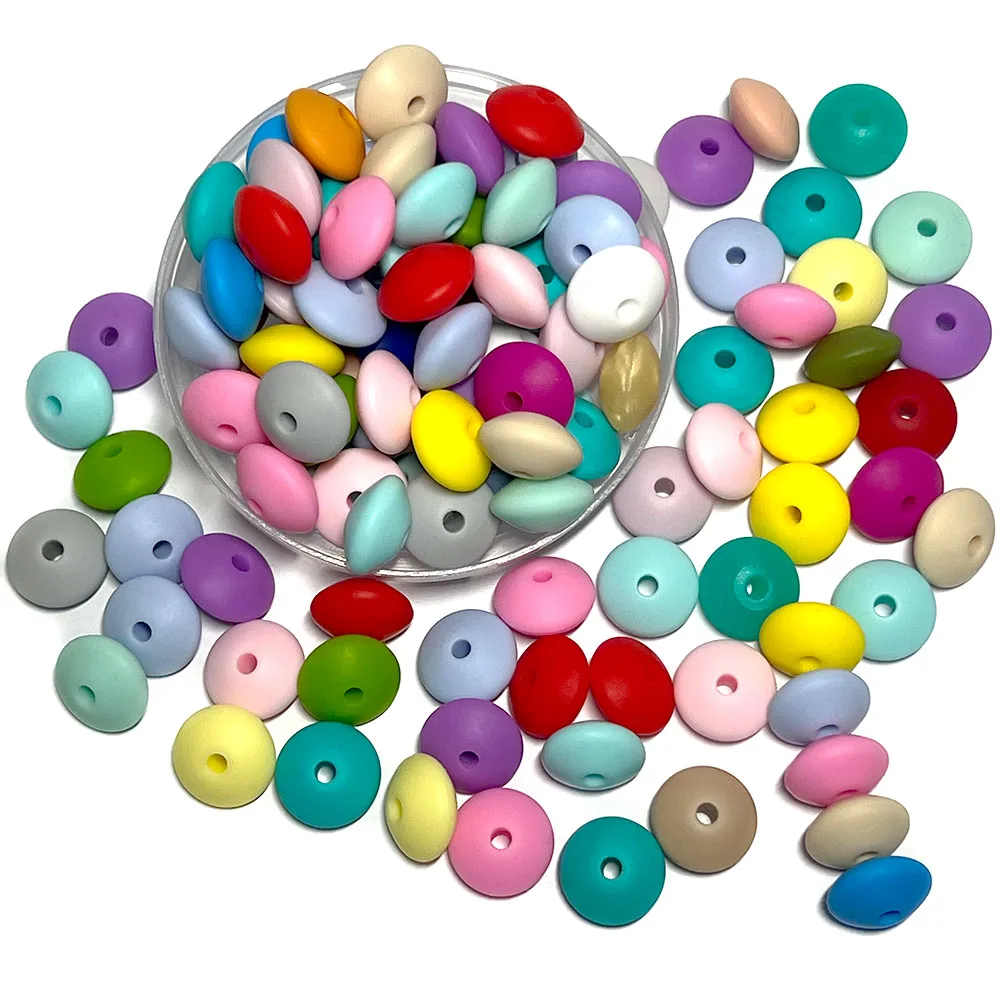 BOBO.BOX 300pcs Silicone Beads 12MM Lentil Beads DIY Baby Pacifier Chain Pendant BPA Free Food Grade Eco-friendly Baby Teether