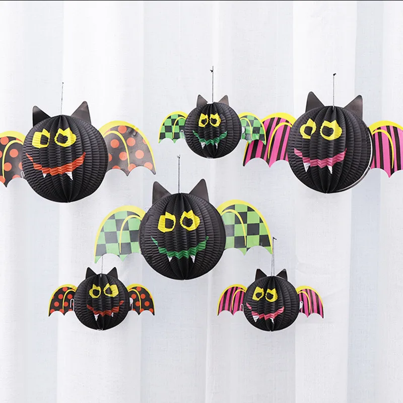 

3PCS Halloween decorations folding paper lanterns school mall bar kindergarten spider ghost pumpkin pendant props balls hanging