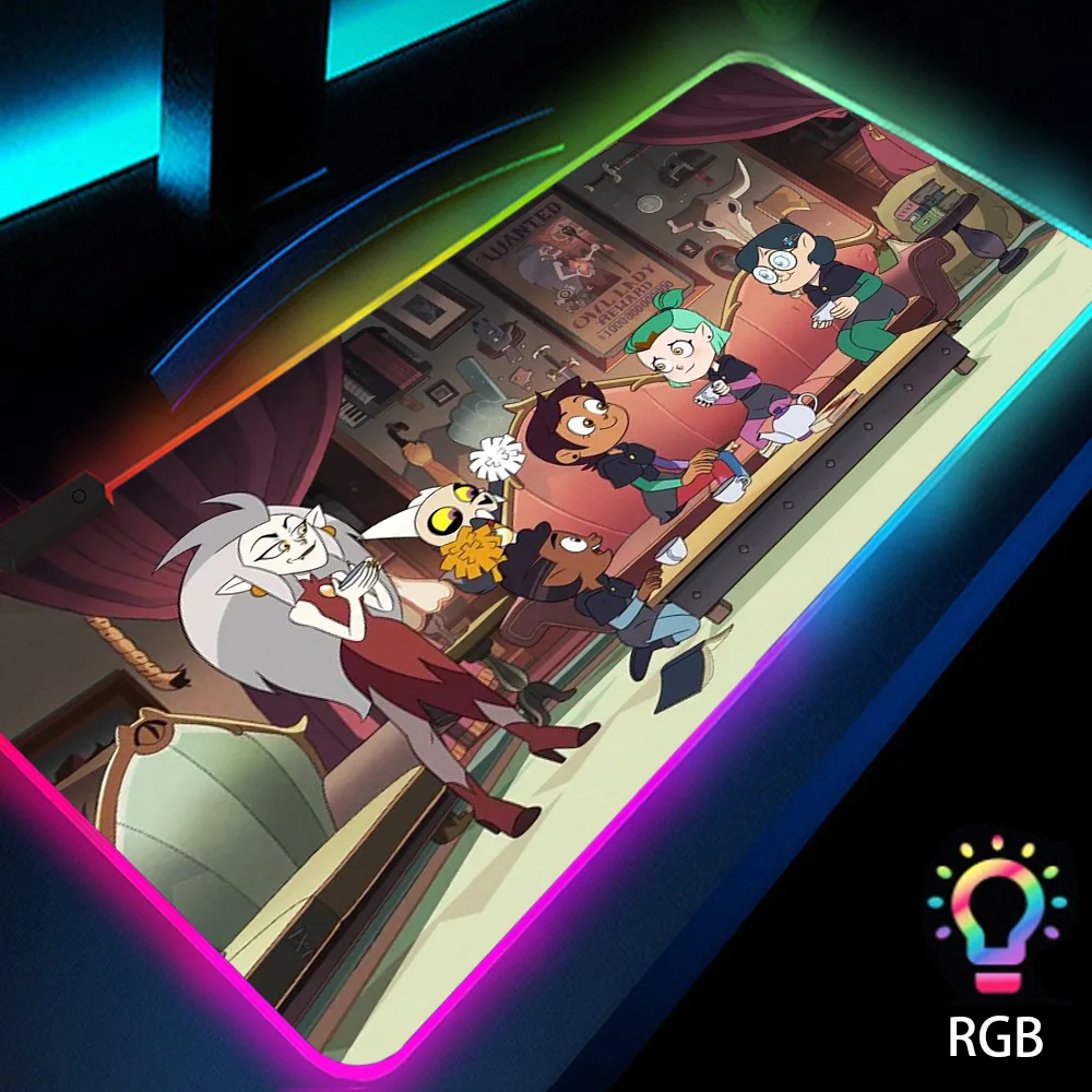 

The Owl House Anime Mouse Pad Desk Mat Gaming Accessories LED Pc Gamer Rubber Funny RGB Computer Backlit Gamer Keyboard Large