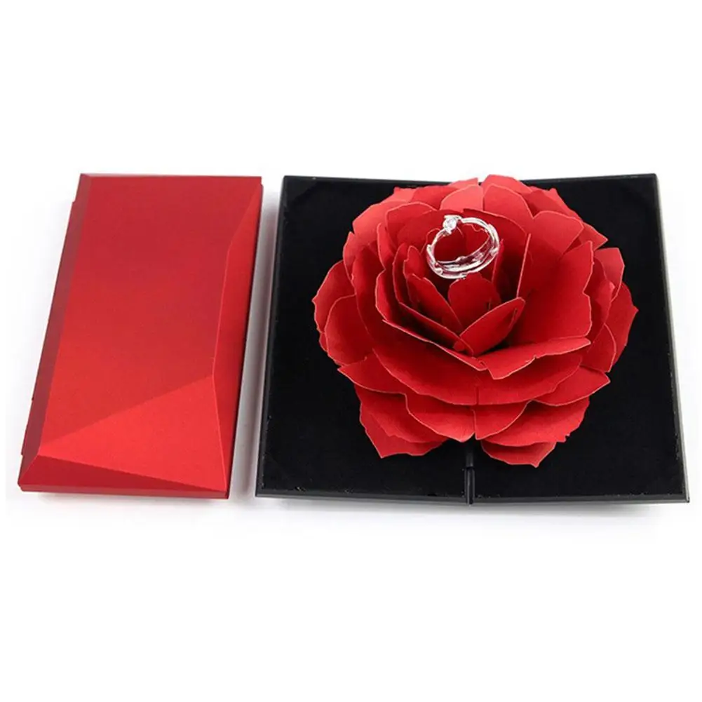 

Romantic Rose Ring Box Rotating Wedding Engagement Velvet Jewelry Display Storage Box Proposal Surprise Creative Jewelry Box