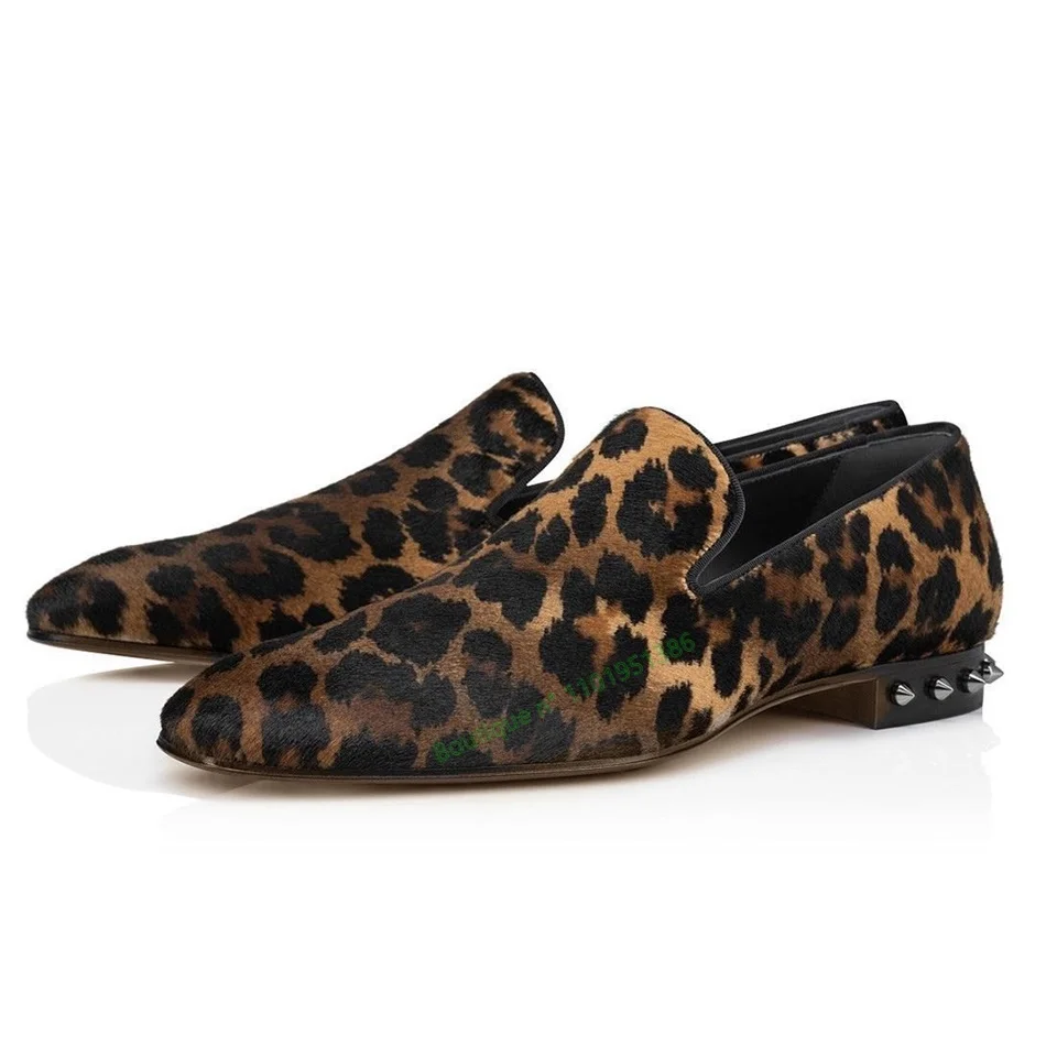 

Туфли мужские леопардовые без шнуровки, с заклепками, на квадратном каблуке
