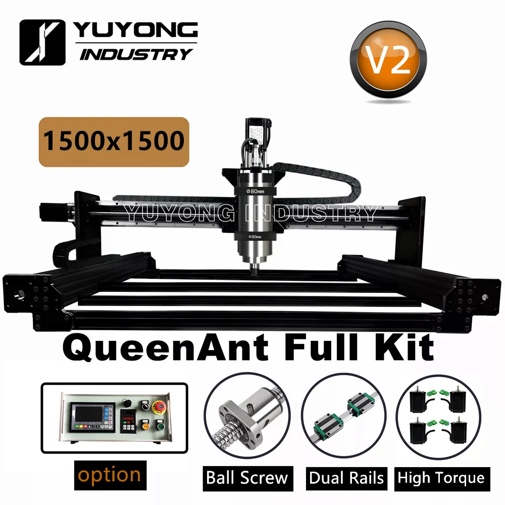 

Black 1515 QueenAnt V2 16mm Big Ball Screw CNC Full kit Linear Rail upgraded precise CNC router Engraving machine from QueenBee