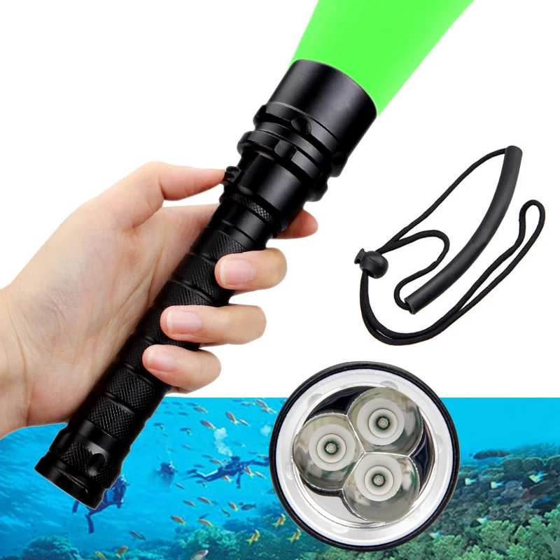 20000Lumens Green Light Diving Flashlight LED Underwater Lighting 100m Waterproof Tactical Torch For Photography Video Fill Ligh