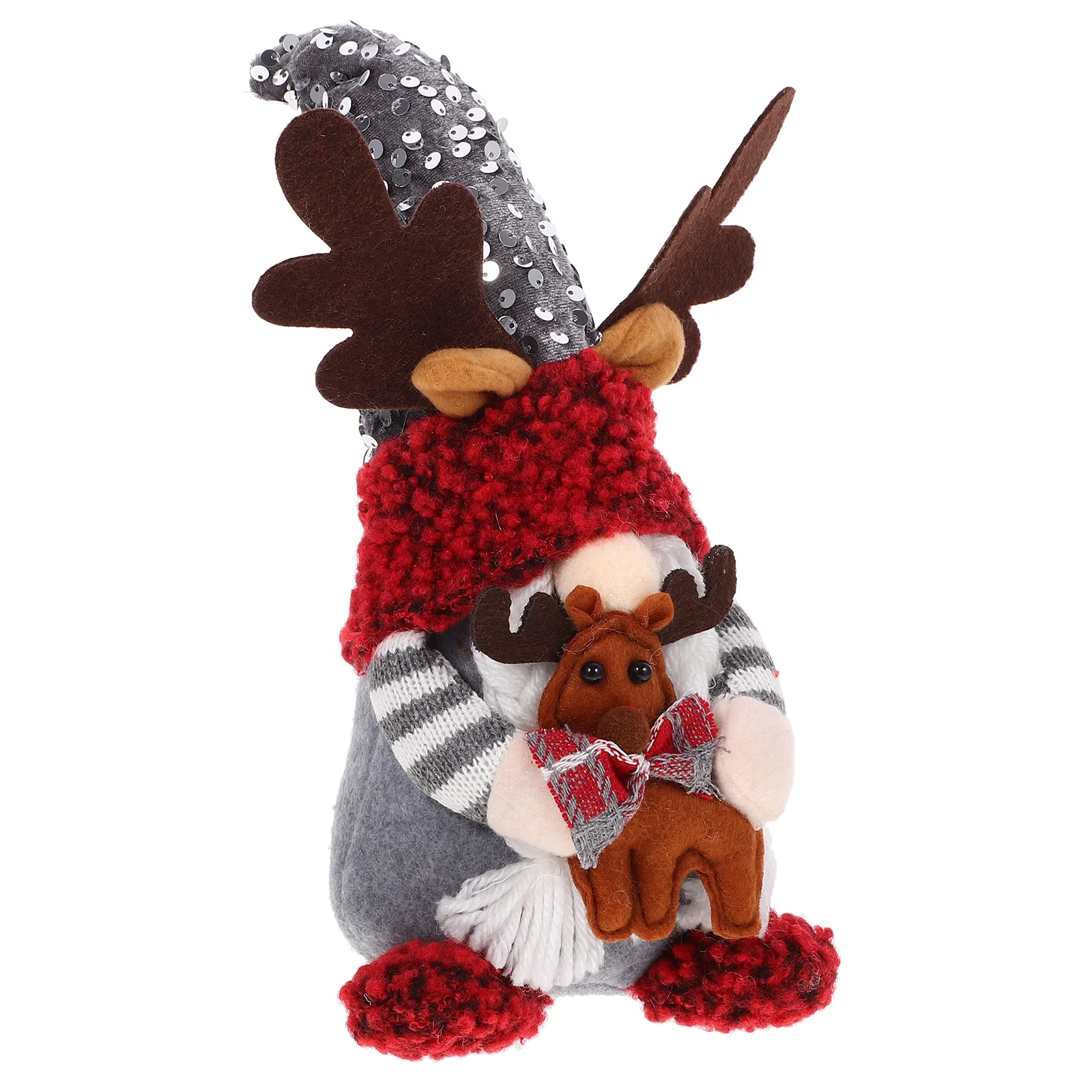 

Christmas Stuffed Gnome Adornment Desktop Sequin Hat Sitting Gnome