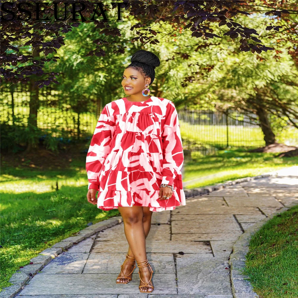 

Женское платье с длинным рукавом и принтом, свободного покроя