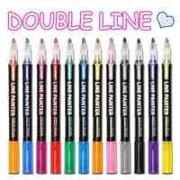 8 color shiny double line outline pen color marker student with fluorescent set double silver light hand account pen