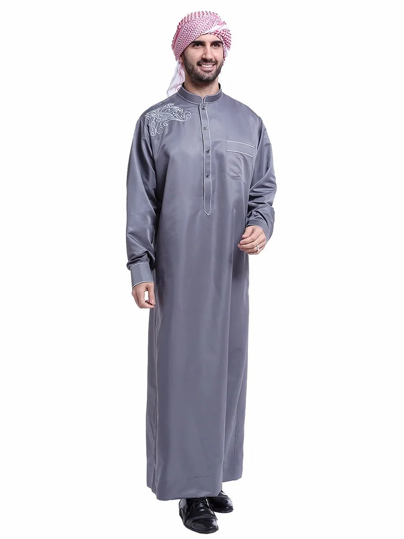 Muslim Clothing Men Jubba Thobe Stand Collar Islamic Kaftan Kimono Long Robe Saudi Musulman Abaya Caftan Islam Dubai Arab Dress