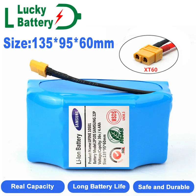 Lucky  36V Battery Pack 4400mAh 4.4Ah Rechargeable Lithium Battery Pack for Electric Self Balancing Scooter HoverBoard Unicycle