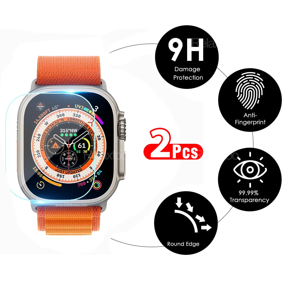 

2 шт. закаленное стекло для Apple Watch Ultra Защита экрана для iWatch Ultra 49 мм Полная защита для умных часов HD пленка A2684 A2622