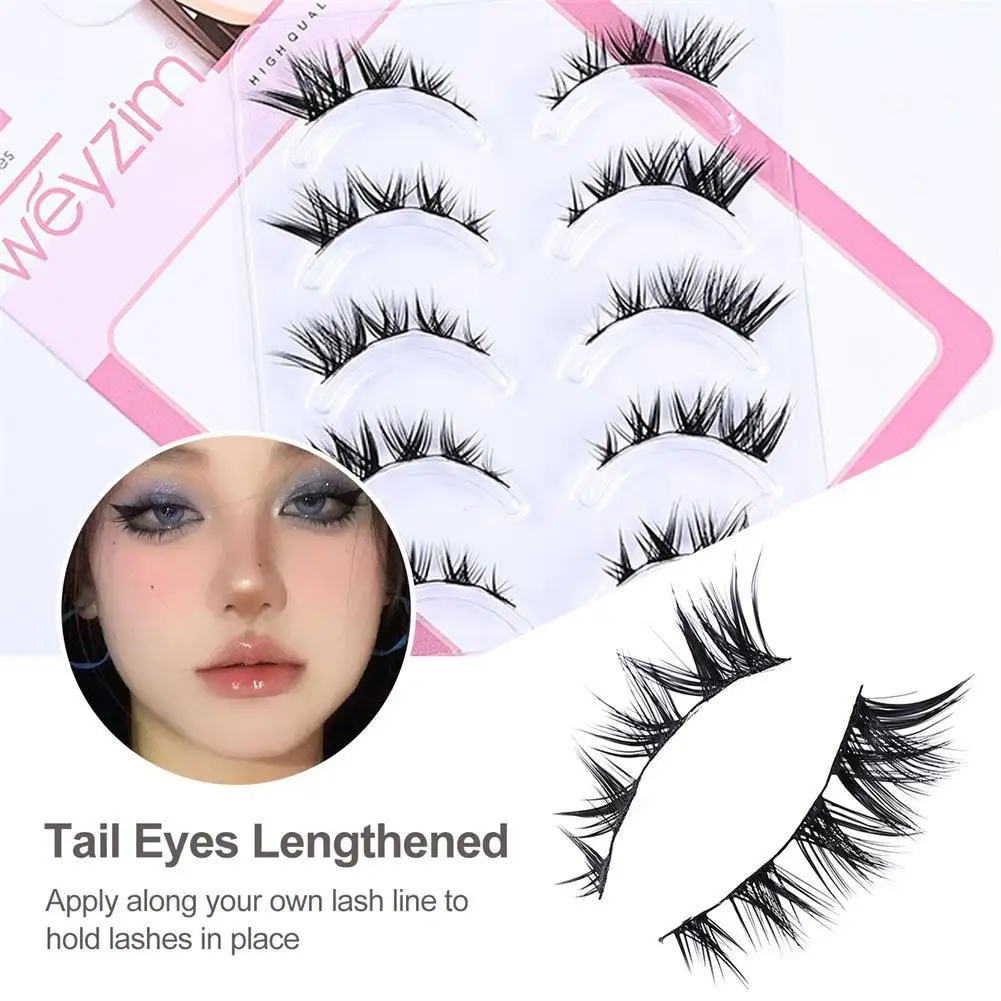 

5Pairs 3D Mink Cat Eye Lashes Transparent Stem End Eye Elongated Eyelashes Full Strip Wispy Volume Fox Eye Lashes Makeup Fake