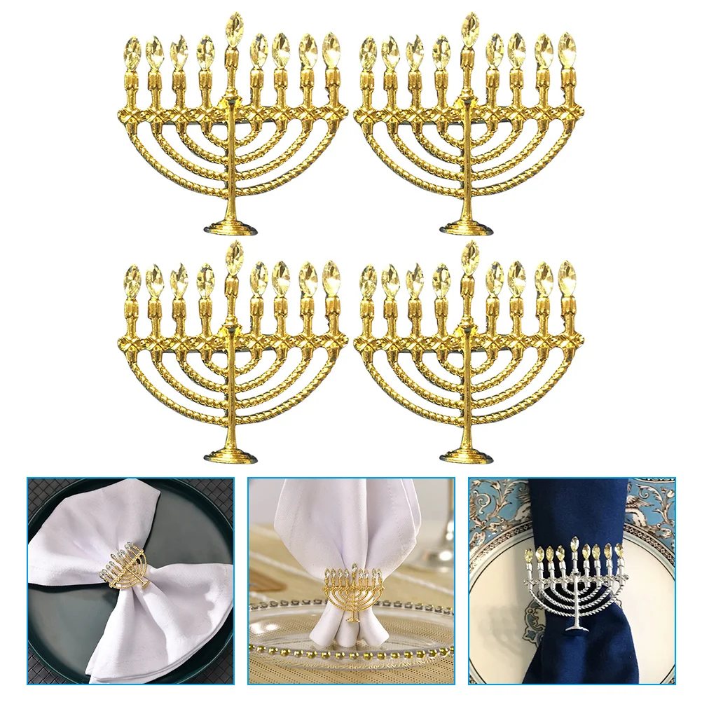 

Napkin Ring Hanukkah Rings Serviette Buckle Holder Menorah Jewish Table Party Chanukah Buckles Decor Decorative Holiday Metal