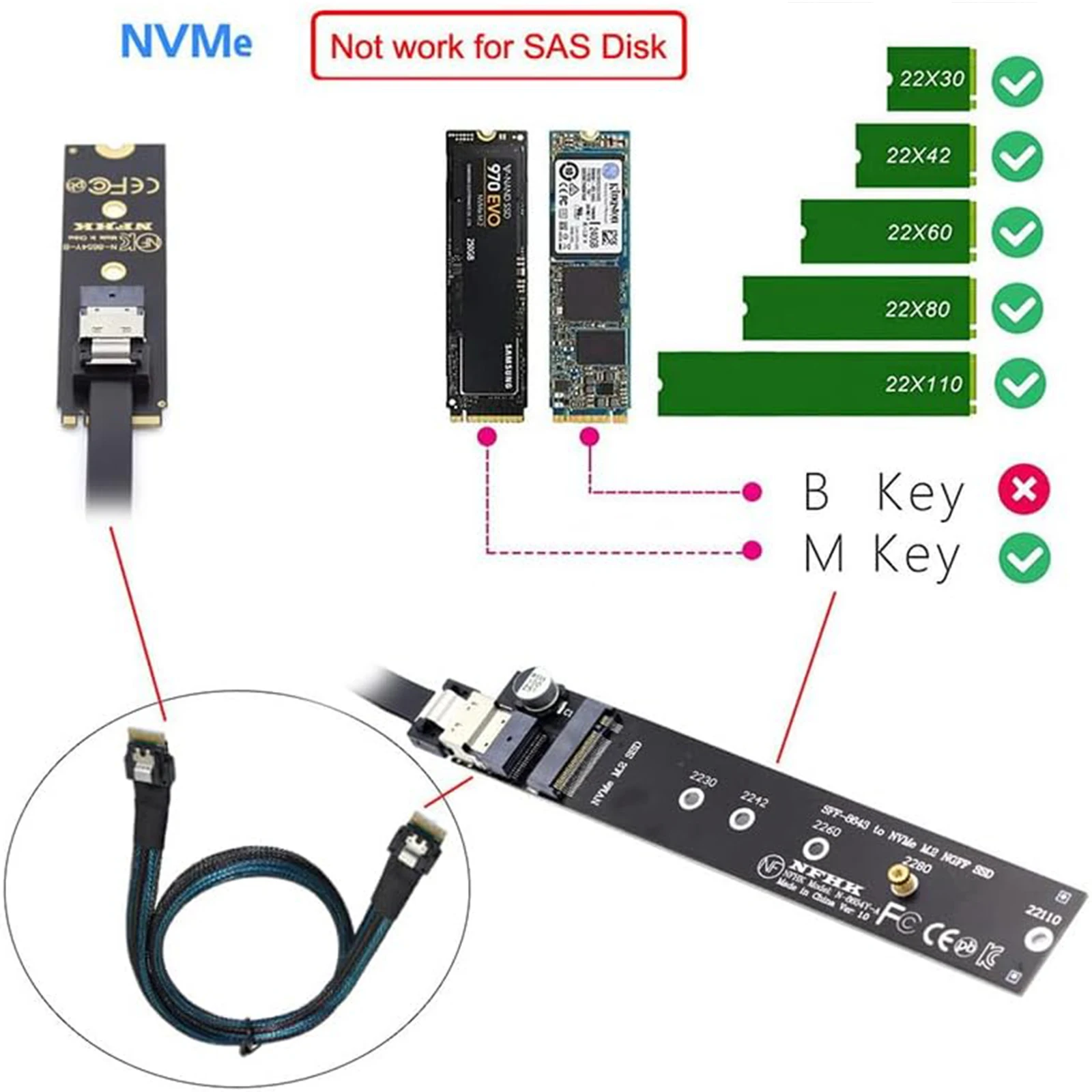 Фото Кабель-удлинитель NGFF M.2 NVME M-Key SSD (штекер-гнездо) 40 см с адаптером SFF-8654 для материнской платы SSD 2280/22110-A79U №4