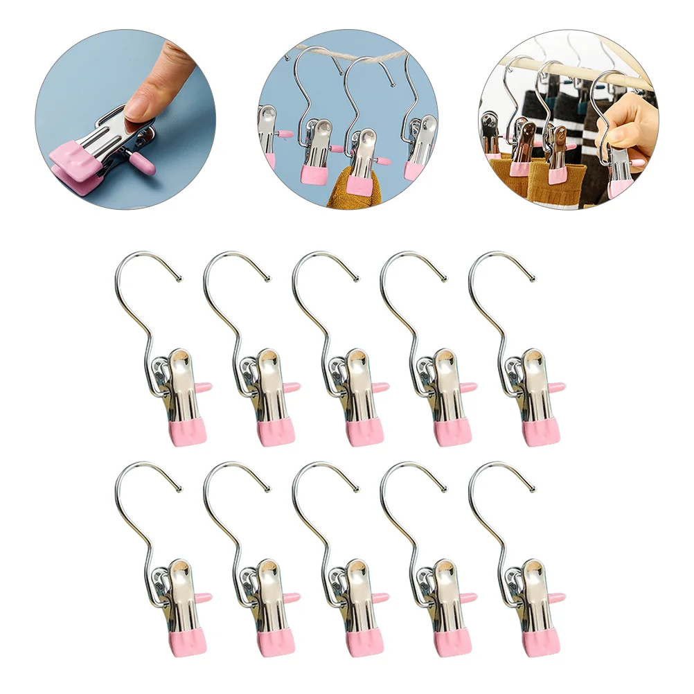 

10pcs Socks Hangers Single Clips Skirt Hangers Metal Drying Clips Pants Hangers