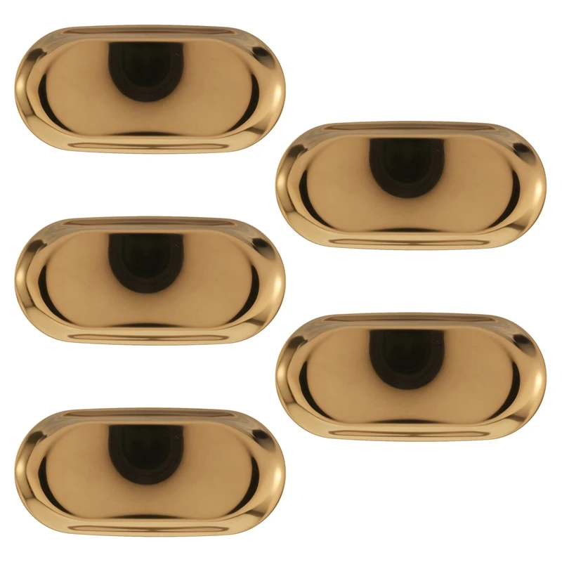 

5X Metal Storage Tray Gold Oval Dotted Fruit Plate Small Items Jewelry Display Tray Mirror