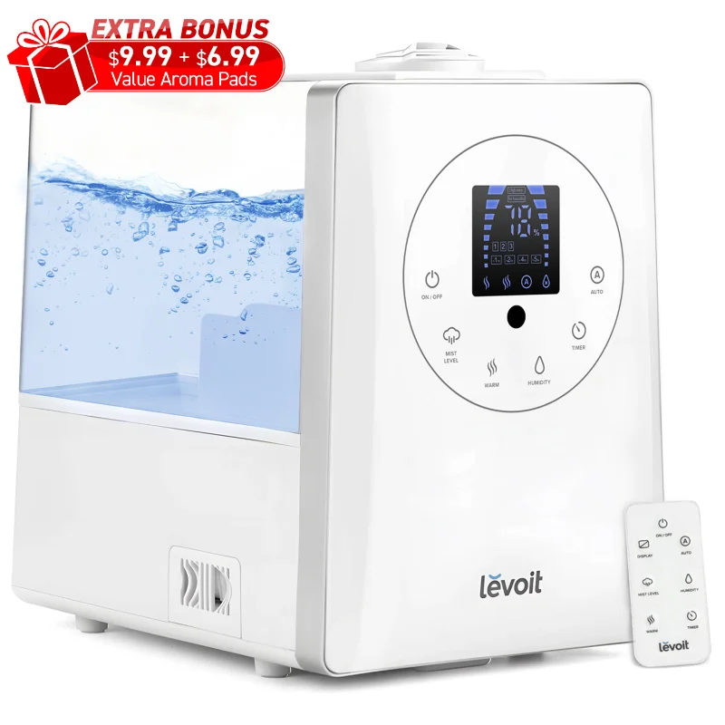 Levoit Warm and Cool Mist Humidifier for Large Room, Bedroom Ultrasonic Vaporizer for Baby Plants, Auto Shut-off Humidity Sensor