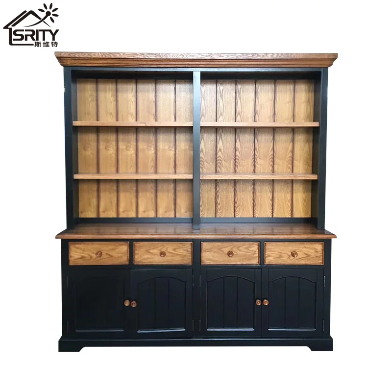 Lemari sederhana lemari multifungsi di pedesaan dengan rak-rak buku gaya Mediterranean.