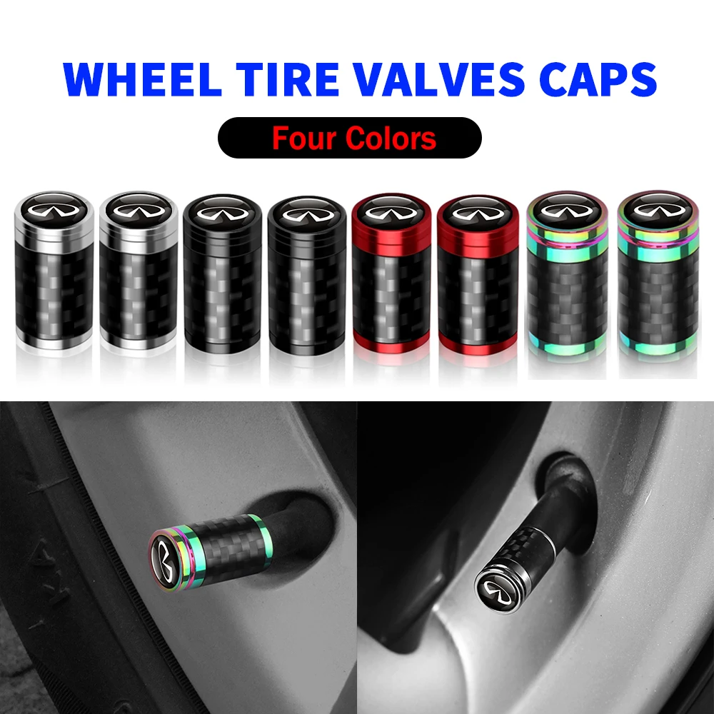 

4PCS Carbon Fiber Metal Car Wheel Tire Valve Stem Caps For INFINITI EX25 QX55 FX35 QX70 FX37 Q60 FX45 Q30 FX50 G25 G35 G37 JX35