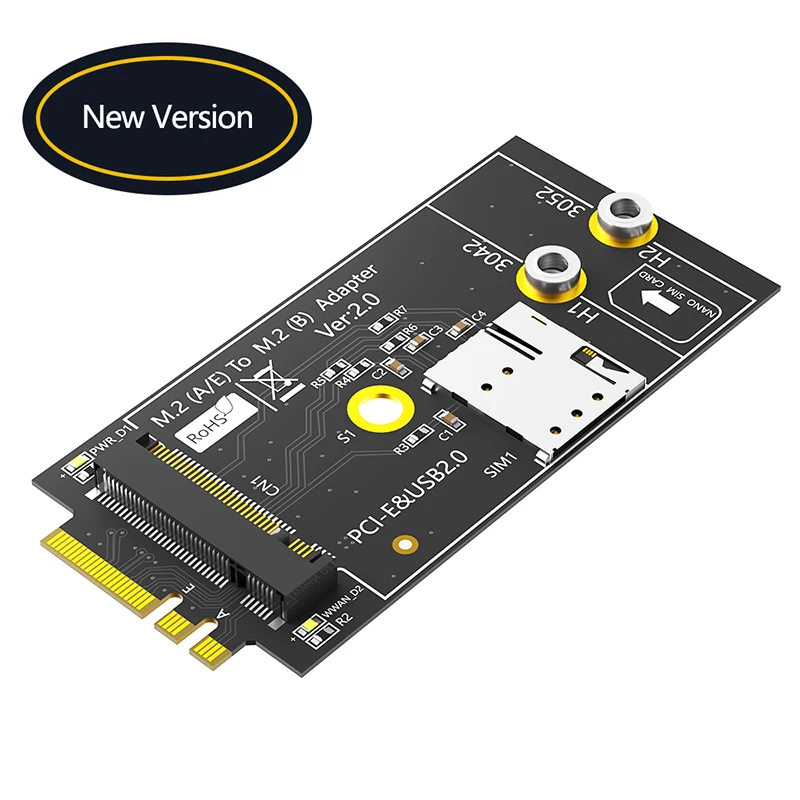 Адаптер M.2 Key B на A + E со слотом для карты NANO SIM 3G/4G/Φ модуль поддержка 3042/3052 Type M2 Wi-Fi