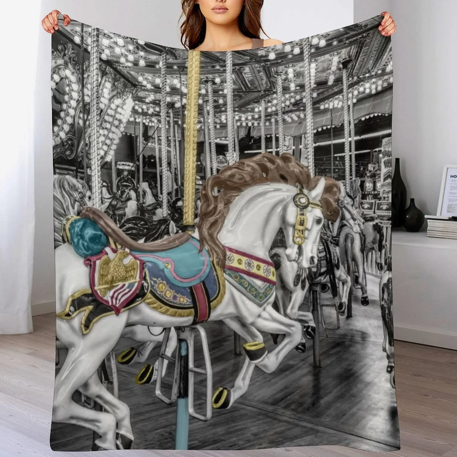Классическое одеяло с изображением лошади-карусели одеяла и пледы волосатые