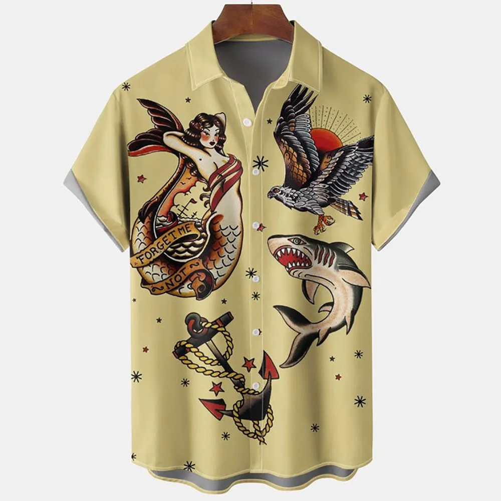 

Unisex 2022 Retro Fashion Mermaid Shirt 3D Hawaiian Shirts Men's Shirt Casual Short Sleeve Loose Breathable Top Shirts Summer