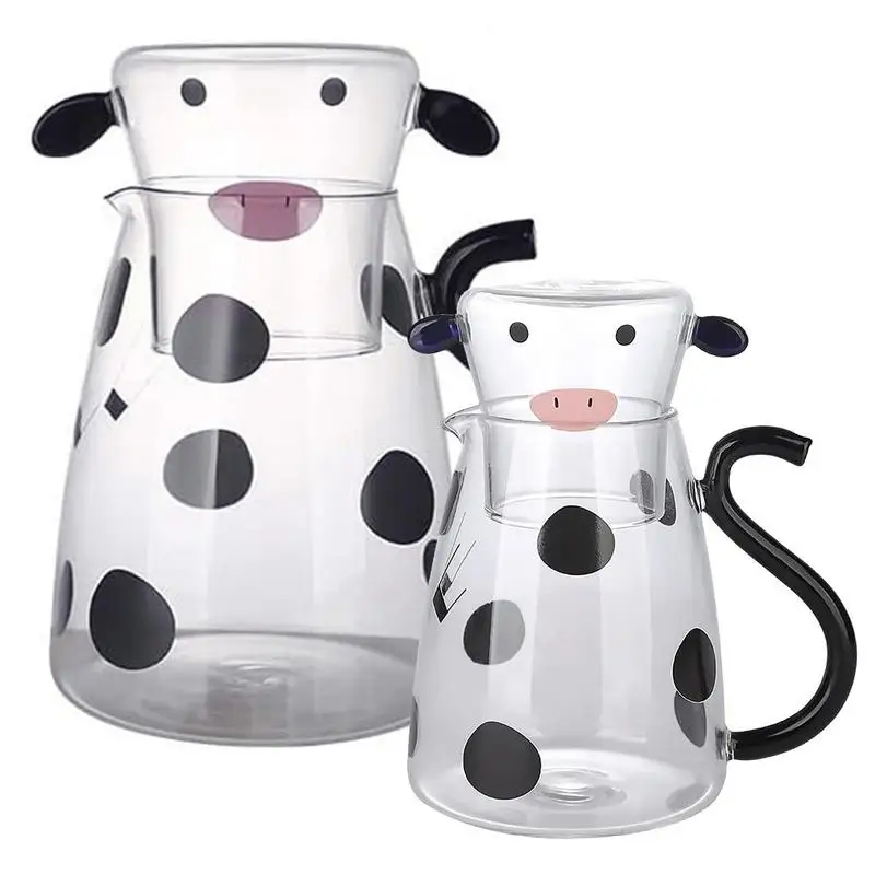 

Cow Glass Water Pitcher Transparent Cold Kettle Set Cow Glass And Jug Heat Resistant Cartoon Coffee Teapot Milk Juice Pitcher