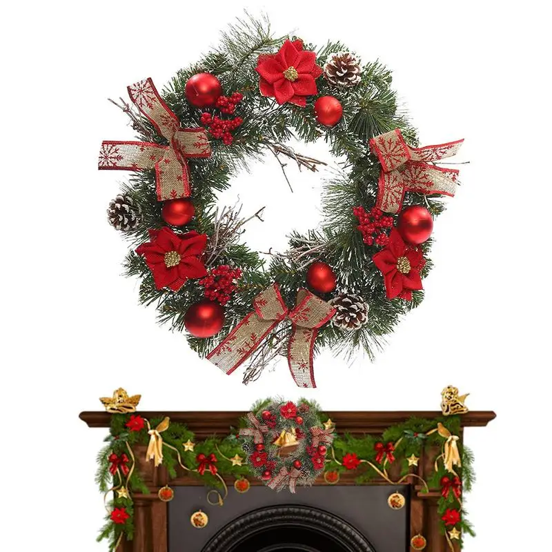 

Winter Wreaths For Front Door Floral Christmas Artificial Wreath Realistic Pine Needles Red Berries Bows Garland For Christmas