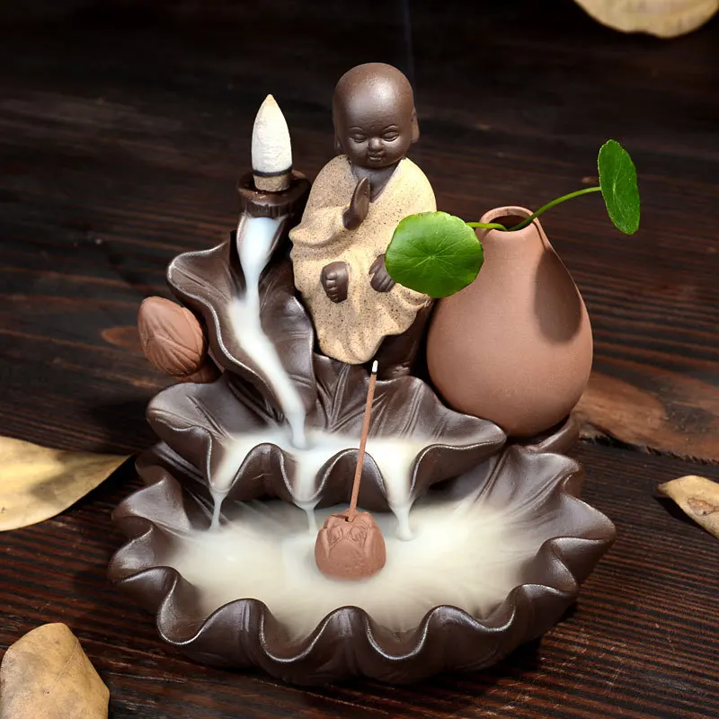

1Pcs Creative Meditation Monk Backflow Incense Cones Burner Home Decor Incense Stick Censer Purple Clay Use In Home Teahouse