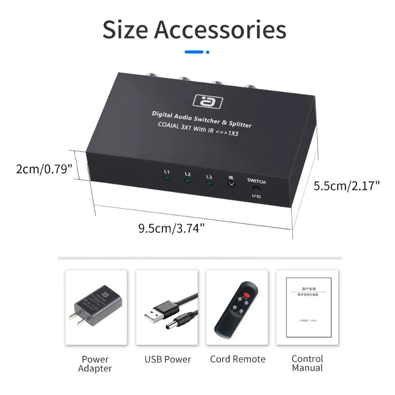 3X1 двунаправленный цифровой коаксиальный аудиопереключатель DTS-AC3 конвертер