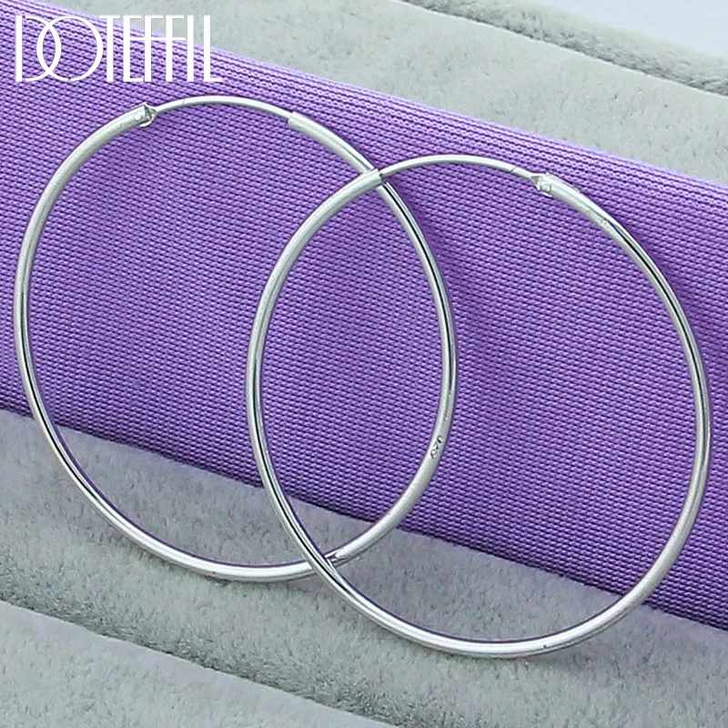 

DOTEFFIL 925 Sterling Silver Smooth 50mm Big Circle Hoop Earrings For Women Wedding Engagement Party Jewelry