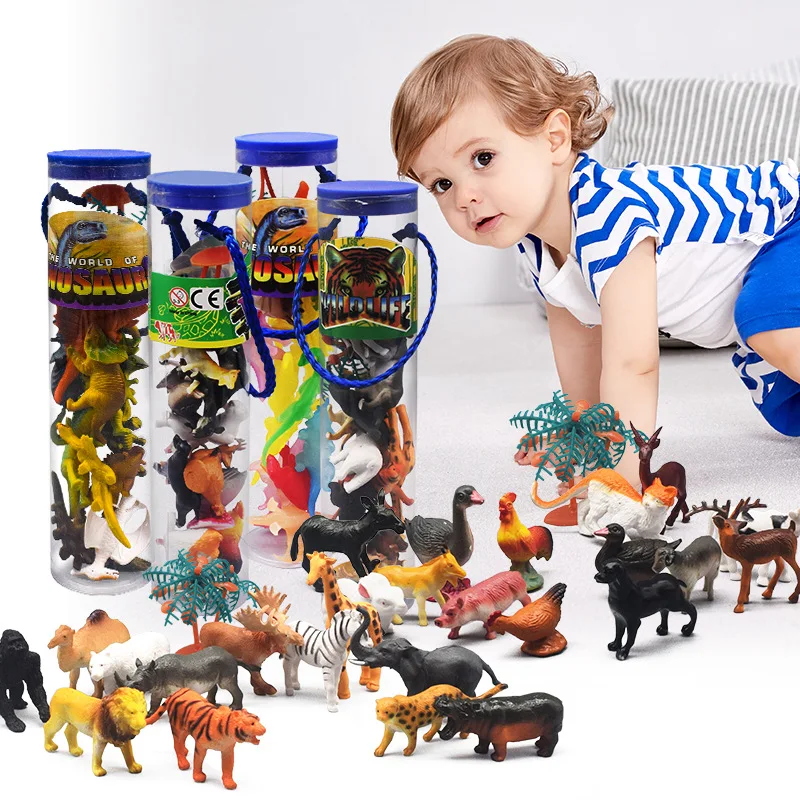 

2022 New Mini Dinosaur World Model Toy Farm Animal Wildlife Plastic Bucket Abs Material Children's Cognitive Toys Birthday Gift