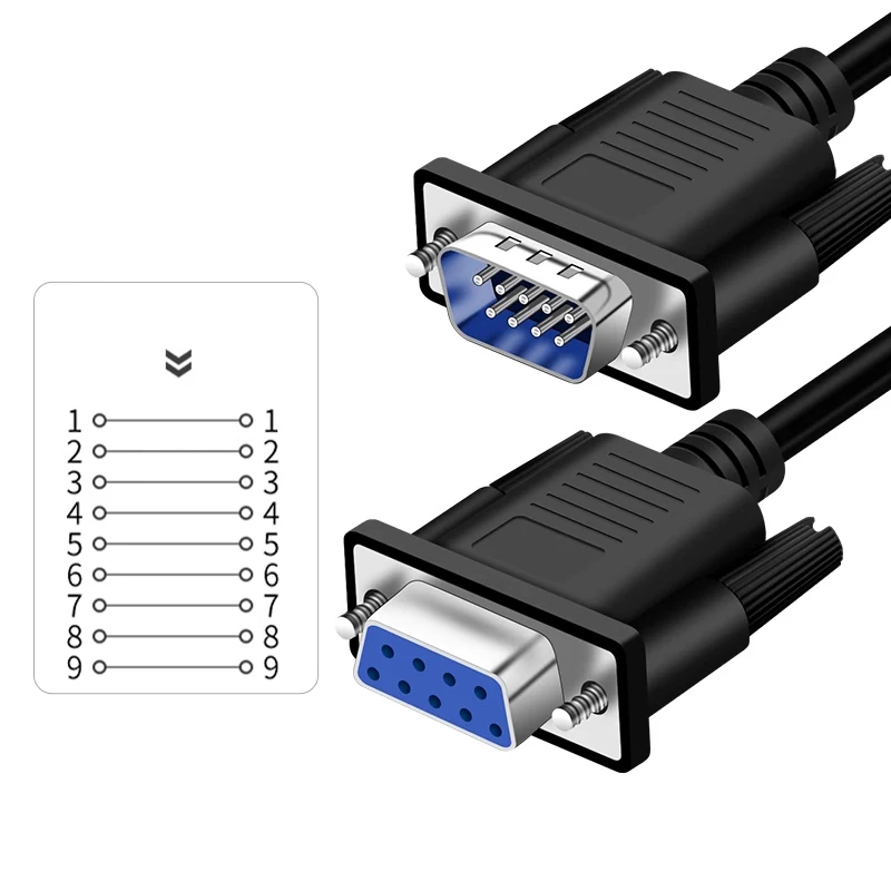 

DB9 Кабель для передачи данных с прямым подключением Разъемы последовательного порта RS232 30AWG Чистая медь Никелированный 9-контактный COM-удлинитель