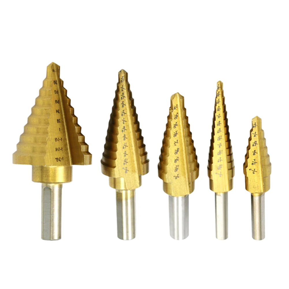 

5pcs Step Drill Set 4241 HSS Step Drill Bit Two-flute Pagoda Drill For Iron Plate Metal Insulation Plate Drilling Tools