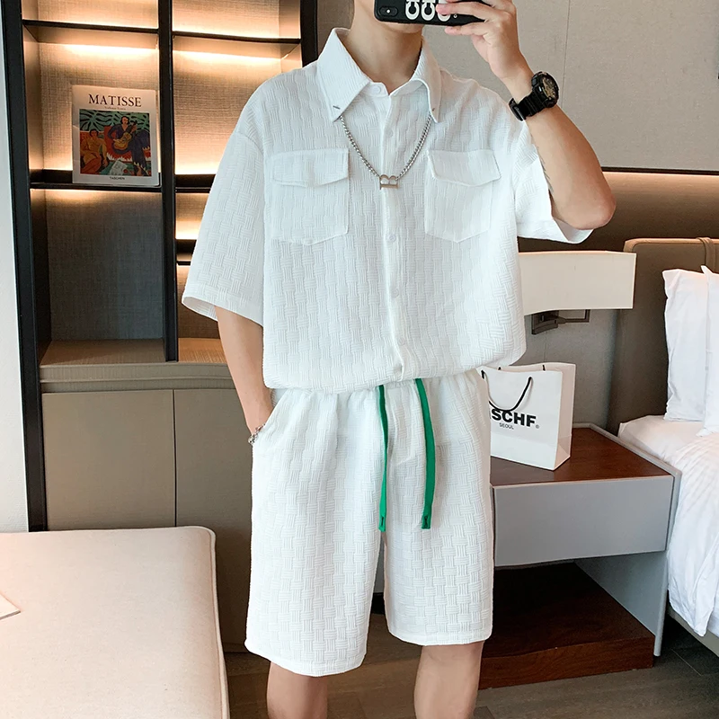 Sets Men Casual Design Shirts Shorts All-match Japanese Stylish Teens Dynamic Fashion Clothing Handsome Streetwear Cozy