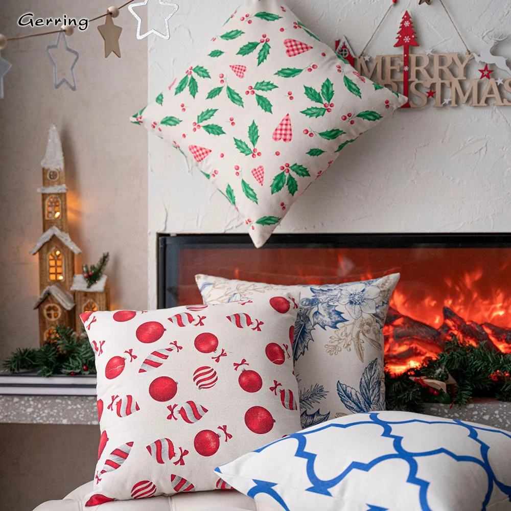 Gerring Christmas Pillow Covers Festive Printed 45x45cm Cushion Cover For Sofa Living Room Pillowcase Decor Home