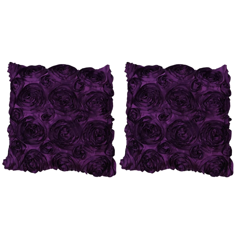 

2X Purple Satin Rose Flower Square Pillow Cushion Pillowcase Case Cover Promotion