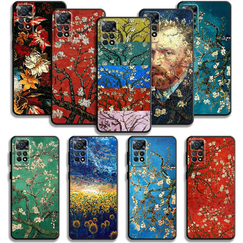 

Case For Xiaomi Redmi Note 11T 11S 11 10 8 Pro 9 9S 9T 8T for Mi 10 8 9A 9C 10C 12C K40 K60 Van Gogh Art Retro Plum Blossom