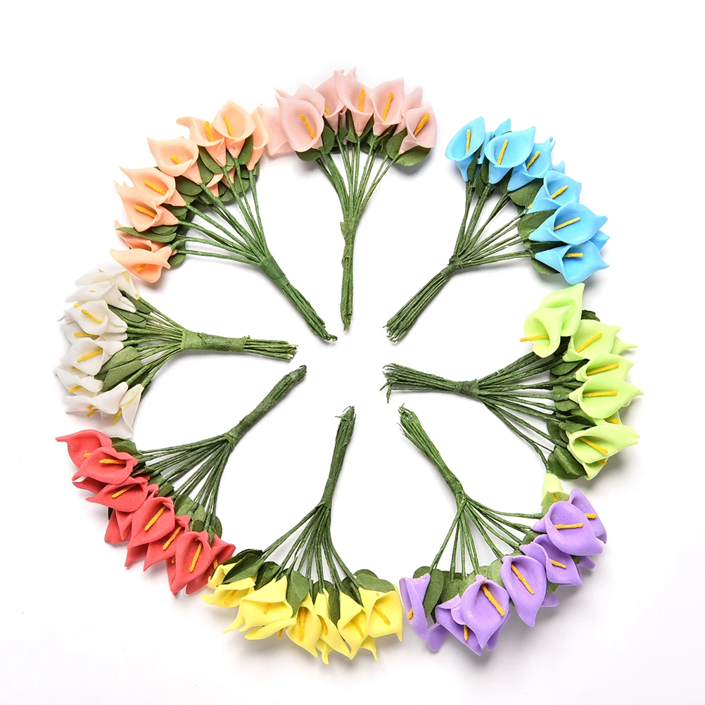 

12 Pcs Mini Foam Calla Handmake Artificial Flower Bouquet DIY Wreath Gift Box Home Accessories Plant Pots Decorative
