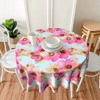 spring flowers blue watercolor tablecloth round 60 inch table cover waterproof for kitchen home picnic outdoor table cloth