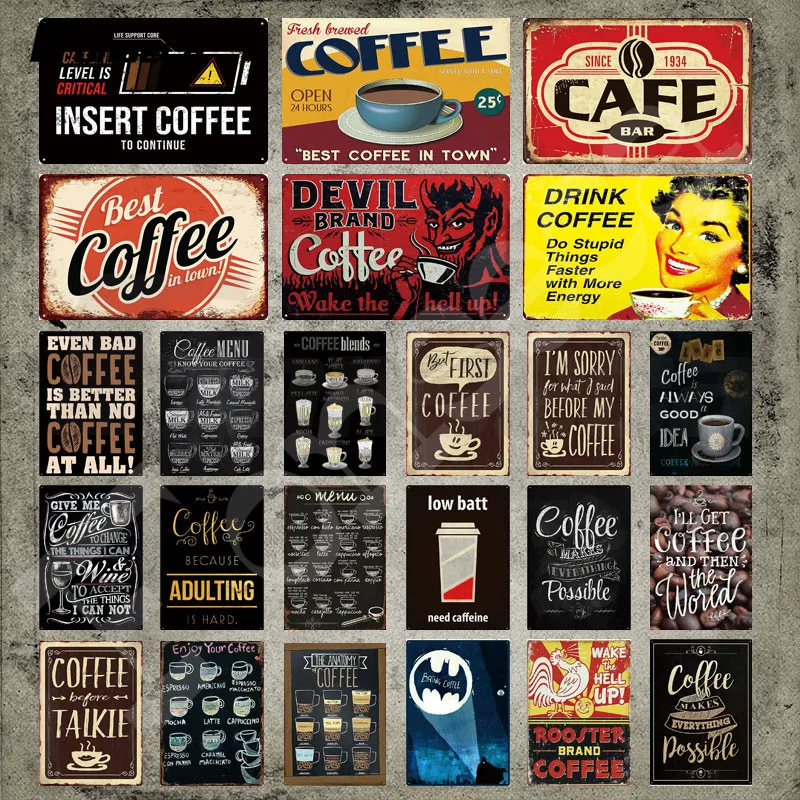

Coffee Menu Tin Signs Best Coffee In Town Metal Signs Iron Painting Wall Stickers Metal Poster Plate Plaque for Cafe Room Decor