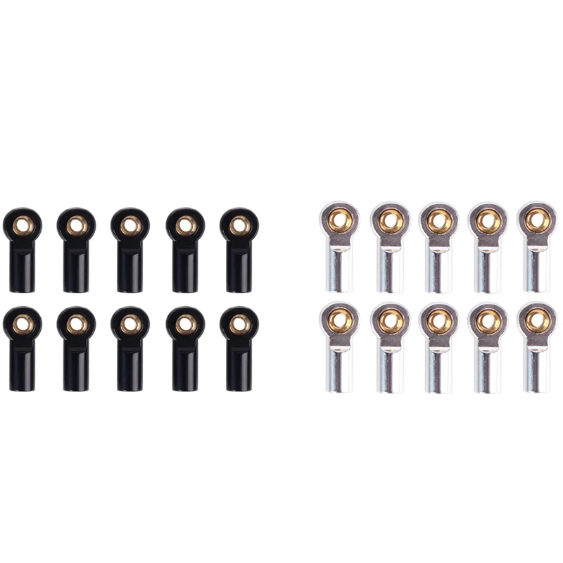 

20Pcs Metal M3 Link Tie Rod End Ball Joint For 1/10 Rc Car Crawler Axial Scx10 D90 D110 - 10Pcs Black & 10Pcs Silver