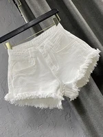 white high waist denim shorts womens tassel raw edge loose wide leg hot pants 2022 summer fashion korean womens clothing
