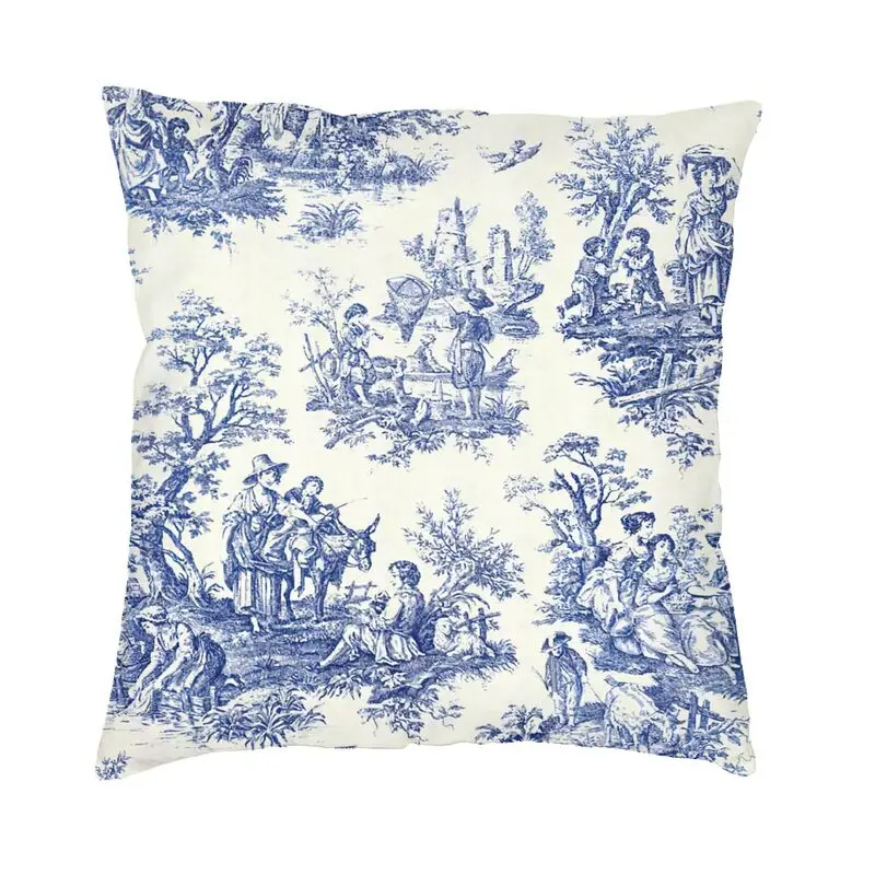 

Classic French Navy Blue Toile De Jouy Motif Pattern Cushion Cover 40x40 Home Decor Traditional France Art Throw Pillow for Car