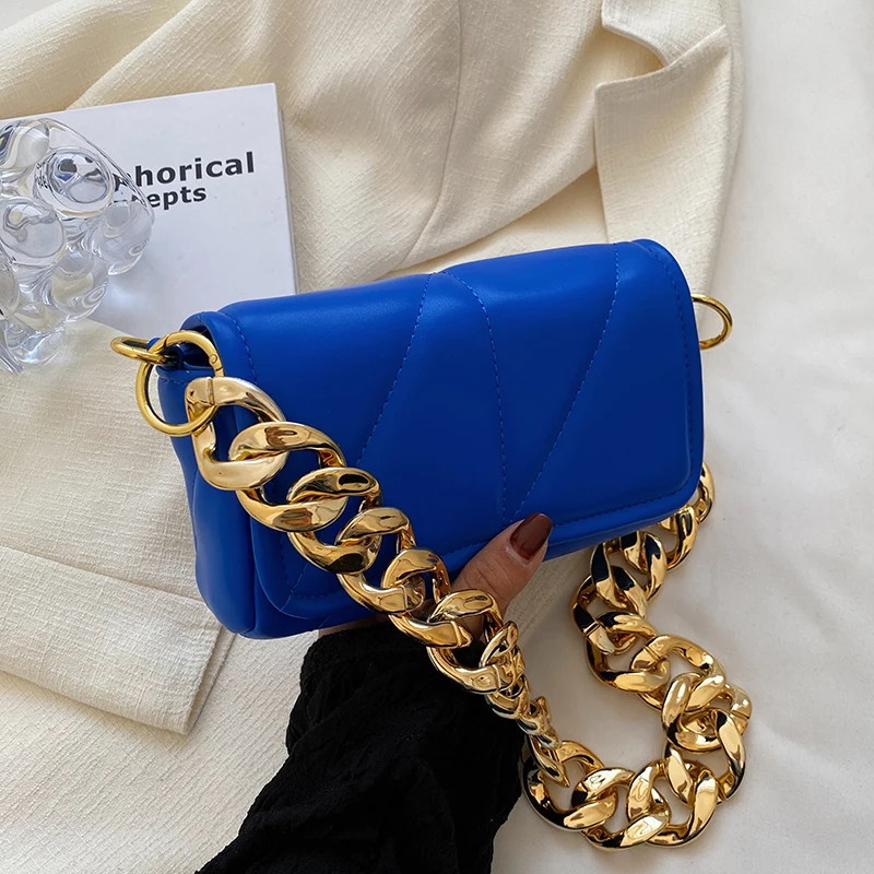 

Thick Chain Quilted Small PU Leather Flap Handbags and Purses Women LEFTSIDE Summer Fashion Brand Luxury Shoulder Crossbody Bag